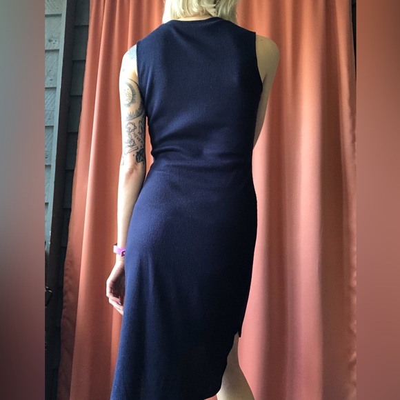 navy blue midi high necked dress - Picture 2 of 4